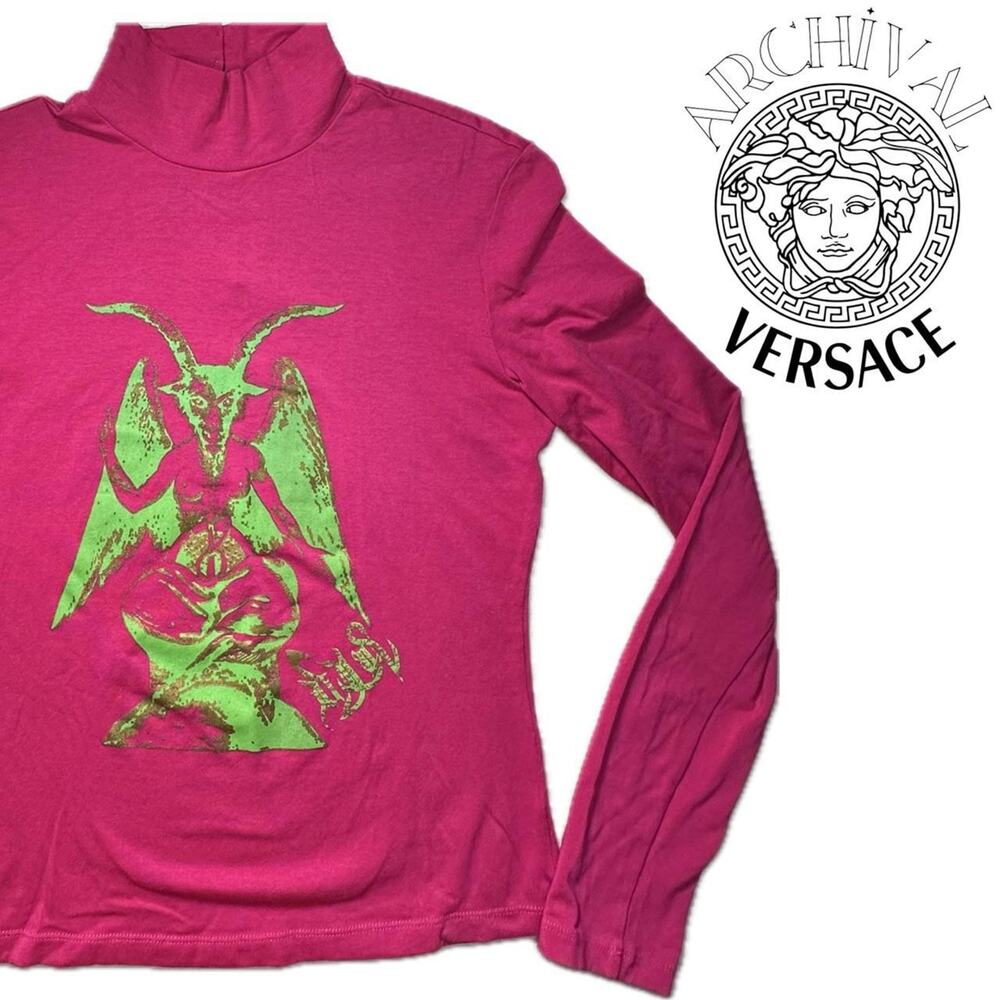 Versace Jeans Couture Baphomet Moc-Neck Red Cotton Long Sleeve - Size Medium